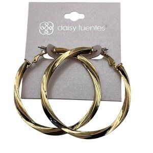 Daisy Fuentes Twisted Hoop Earrings‎ Gold Tone Classic Everyday Style